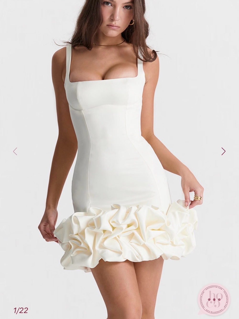 House of CB LILOU Cream Ruffle-Hem Mini Dress